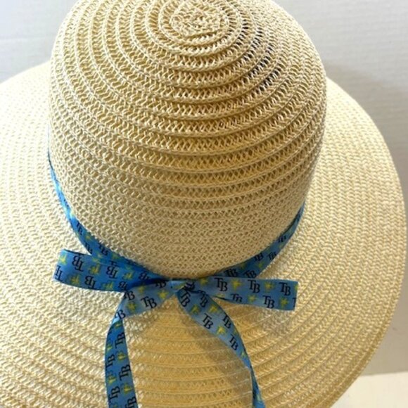 Tampa Bay Rays Paper Sun Hat, Wide Brim, TB Blue Yellow Ribbon Band Adult Size - Picture 5 of 11